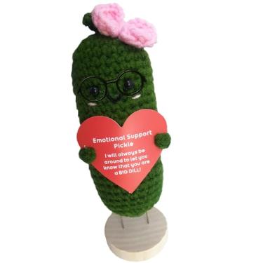 Imagem de Presente feito à mão, suporte emocional, pepino, picles, com óculos, cartão de coração vermelho claro, base de madeira para mulheres, amigas, aniversário, Páscoa, dia das mães, decoração de casa