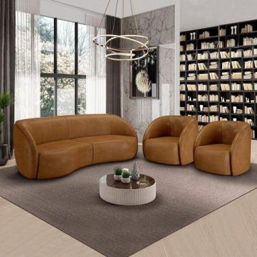 Imagem de Conjunto Sofá Sala de Estar Bipartido 318cm 2 Poltronas Clarke PU Cara