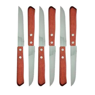 Imagem de Conjunto 6pçs Facas Churrasco Cabo Madeira Aço Inoxidável