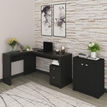 Imagem de Kit 2 Peças com Mesa para Escritório em L e Armário Multiuso Baixo