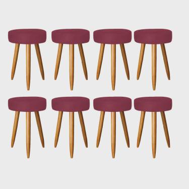 Imagem de Kit 08 Banqueta Alta Julia 50cm Bar Cozinha Balcão Bistrô Pé Palito Castanho Suede Bordô - Ahz Móveis