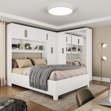 Imagem de Quarto Modulado Casal com Espelho e Cama 7 Portas Belém Premium Carioca Móveis - Branco