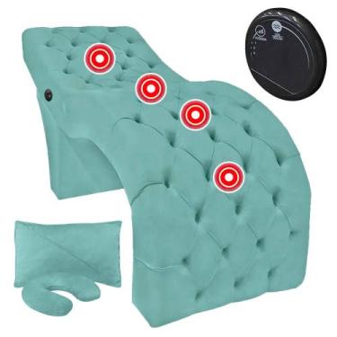 Imagem de Maca Estofada Capitonê Largura 70 cm com Massagem Veludo Azul Turquesa