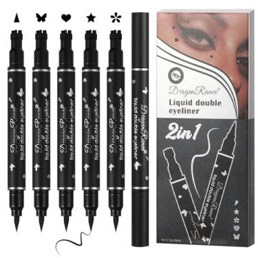 Imagem de Conjunto de 5 peças de carimbos de delineador líquido preto, caneta de estêncil delineador com asa dupla face, à prova d'água, delineador de olhos de longa duração, lápis e tatuagem, ferramentas de