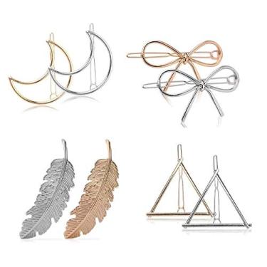 Imagem de Drayas Clipe de cabelo estilo minimalista para mulheres, grampos de cabelo de metal padrões geométricos presilhas de cabelo, laço de folha vazado triângulo redondo lua, acessórios de cabelo vazados, 8PCS/SET