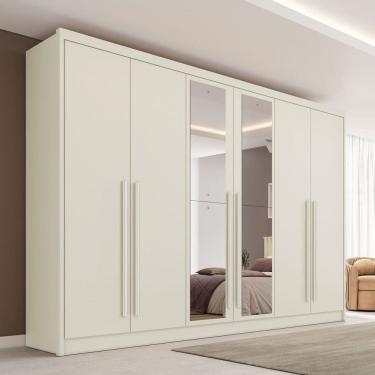 Imagem de Guarda-Roupa Casal Valencia 6 Portas 6 Gavetas 100% Mdf com Espelho Off White - Mademarques