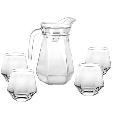 Imagem de Jarra de Água com Tampa 1 Litro + Kit 4 Copos de Vidro 260ml