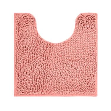 Imagem de Reyox Tapete de banho de chenille, tapetes de vaso sanitário em forma de U, tapete de banheiro de pelúcia macio, tapete de contorno de banheiro felpudo absorvente rosa coral 50 x 39,9 cm