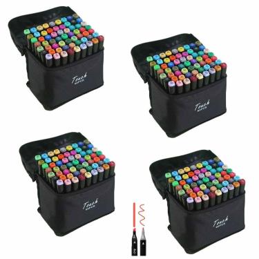 Imagem de Caneta Canetinha 60 Cores Permanente Marcador Ponta Dupla Estojo Bolsa Com Alça Arquitetura Moda Arte 