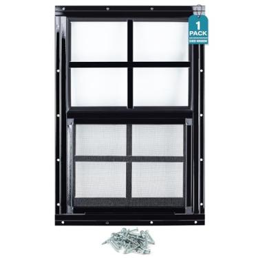 Imagem de Melkus Janelas de galpão, 1 peça de janelas domésticas de montagem embutida de 30,5 x 45,7 cm com vidro temperado e tela mais grossas, janelas deslizantes para galinheiro, galpão, garagem, teatro,
