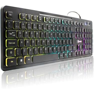 Imagem de Teclado gamer multimídia QWERTY Abnt2 USB Teclas Silenciosas Antighosting Led RGB Rainbow para Pc Notebook Xbox Series X S Ps4 Ps5