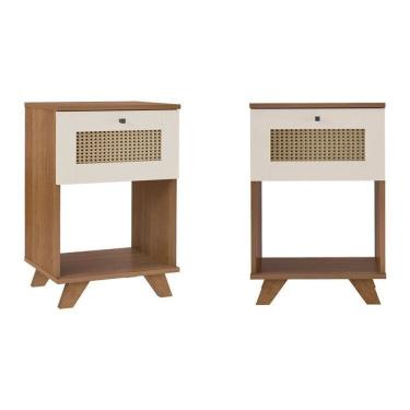 Imagem de Kit 2 Mesas de Cabeceira Gaveta com Corrediças Telescópicas Cinamomo/Off White