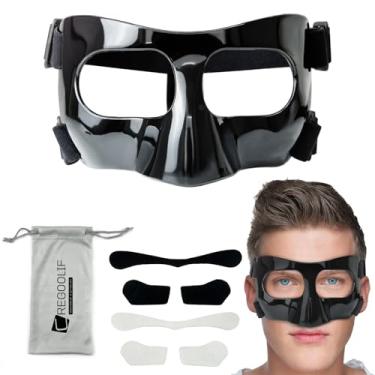 Imagem de CREGOOLIF Protetor Nasal Para Nariz Quebrado, Máscaras Faciais De Proteção Para Basquete E Futebol, Máscara Facial Ajustável Com Enchimento De Espuma Para Homens E Mulheres, Preta