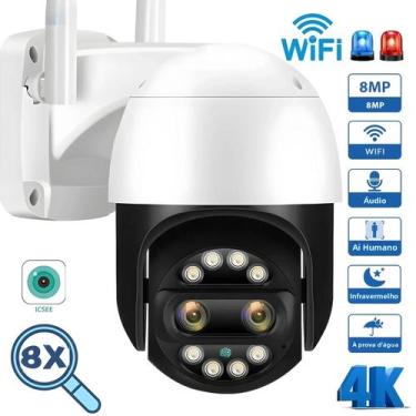 Imagem de Câmera 4K 8MP PTZ WiFi 8X Zoom Digital AI Detecção Câmera IP De Vigilâ