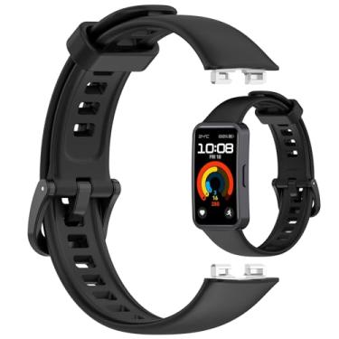 Imagem de MOTONG Pulseira de substituição compatível com Huawei Band 10 – Pulseira de silicone para relógio de pulso compatível com Huawei Band 10/9/8, pinos de metal (preto)