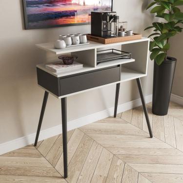 Imagem de Aparador Buffet com Porta e Nichos para Sala Pés Palito Retro Branco/Preto