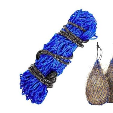 Imagem de ZR ZHENGRONG Alimentador de rede de feno de cavalo, 91 cm de comprimento, furos de 12 cm, bolsa de alimentação lenta para cavalos e cabras (azul, 1 peça)
