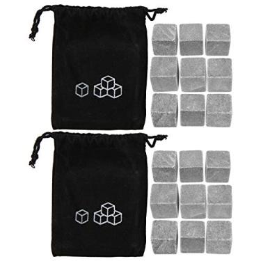 Imagem de Whisky Stones Wine Cooler Reutilable Cubos de gelo conjunto de mármore natural Acessórios para barras de superfície lisa para os amantes do vinho 18pcs 2 conjuntos