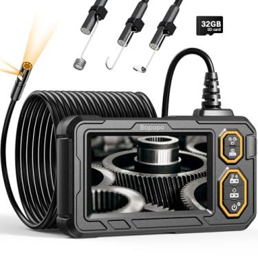Imagem de Câmera de endoscópio de lente dupla com luz, câmera de endoscópio bopopo 1920p HD de inspeção com tela IPS de 4,3 polegadas, escopo semirrígido de furo do cabo, endoscópio IP67 à prova d'água