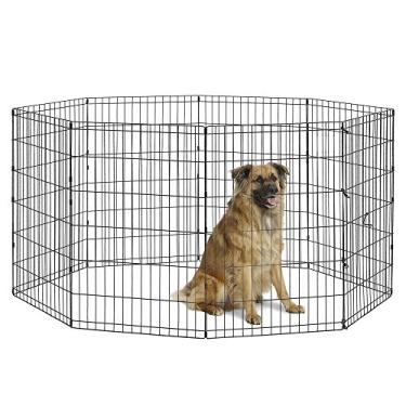 Imagem de New World Caneta dobrável de metal para exercícios para cães, cercadinho interno/externo sem porta, oferece 42 metros quadrados de espaço para brincar, 91 cm de altura, preto revestido E