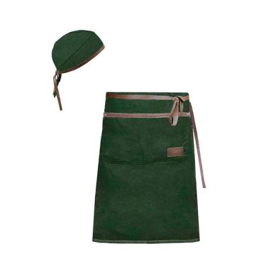 Imagem de Avental de Cintura Verde e Bandana Couro Salao Bartender