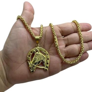 Imagem de Cordão 5Mm Peruano + Pingente Ferradura - Banhado A Ouro - Tojoia18K