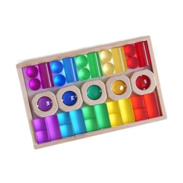 Imagem de YIJU Conjunto de blocos de construção de cubos de arco-íris para crianças, jogo de empilhamento de habilidades motoras finas, cubos de pedras preciosas de