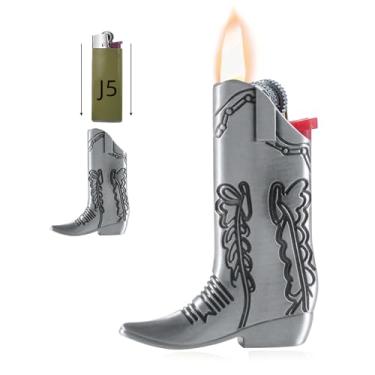 Imagem de Zxvskr Capa de manga de isqueiro para botas de caubói, capa prateada para mini Bic J5, acessórios de decoração para transporte diário ou presente de viagem