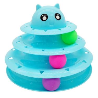 Imagem de Brinquedo Interativo Para Gatos Torre De Bolinha Cor Azul