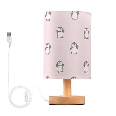 Imagem de Joisal Candeeiro de cama rosa de pinguins fofos, abajur de mesa de canto para quarto, decoração de mesa de cabeceira