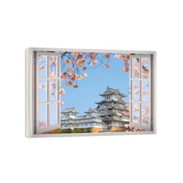 Imagem de Impressão lona janela falsa-Igreja Flores-Imagem arte parede paisagem-Pintura moderna para banheiro decoração 50x70cm20x27in Tela Embrulhada