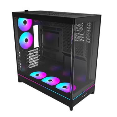Imagem de MONTECH HS02 PRO, ATX Mid-Tower PC Case, PC para jogos, alto fluxo de ar, layout reversível, painel frontal de vidro temperado curvado resistente, 5x ventilador ARGB PWM pré-instalado, design de