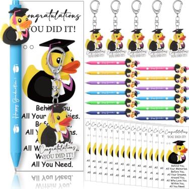 Imagem de Sinload 24 conjuntos de canetas de formatura de pato com chaveiro de pato, cartões de felicitações, diploma de pato, presentes para faculdade, faculdade, ensino médio, festa de pós-graduação