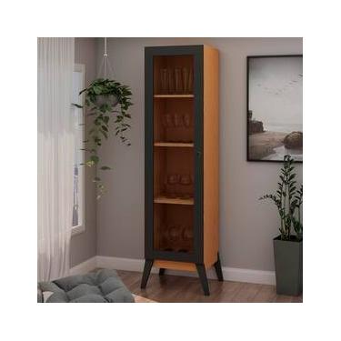 Imagem de Cristaleira Genialflex Malta com 1 Porta de Vidro, 3 Prateleiras 40cm de largura – Cinamomo/Preto