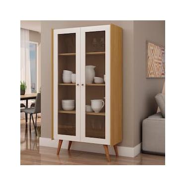 Imagem de Cristaleira Genialflex Vértice com 2 Portas de Vidro, 3 Prateleiras e 80cm de largura – Cinamomo/White Laca