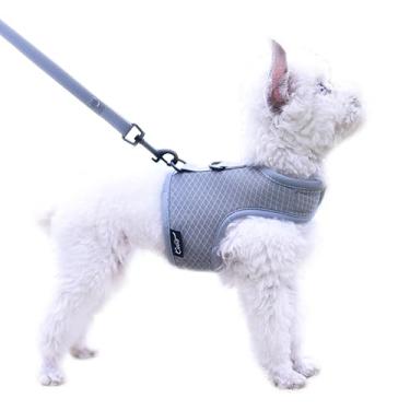 Imagem de Conjunto de coleira e coleira para cães pequenos para o verão, colete acolchoado macio ajustável para chihuahua, poodle, yorike, maltês até 1,3 kg, tecido de malha cinza sólido