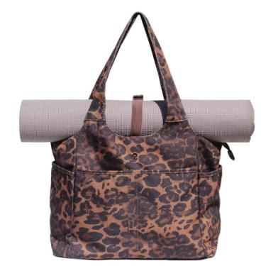 Imagem de ESVAN Bolsa de ioga, bolsa de ombro feminina, bolsa de ombro para viagem, escritório, treino, academia, enfermeira, praia (estampa de lona marrom leopardo)