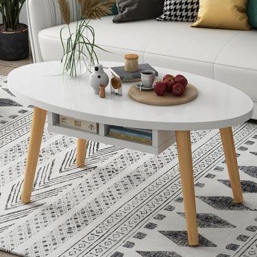 Imagem de Mesa de café oval, com pernas de madeira maciça, mesa lateral de madeira moderna, com balde de mesa, para a mesa central da sala, a, 100 * 50 * 43cm