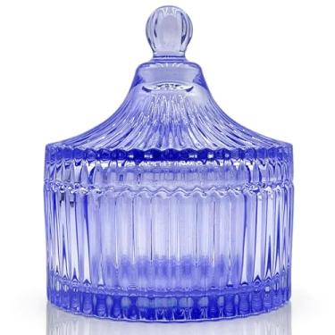 Imagem de YILUSHENGHUA Pote De Vidro Colorido Com Tampa - Porta-Trecos, Recipiente Para Biscoitos Doces, Armazenamento Alimentos Buffet, Decorativo (Azul)