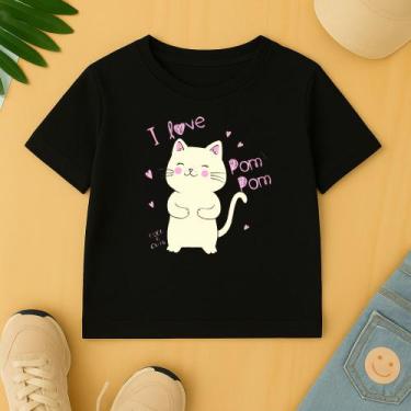Imagem de Camiseta Algodão Infantil Estampa Gatinho I Love Pom Pom Lã Fofo Modin