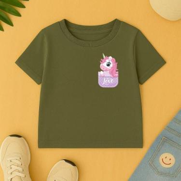 Imagem de Camiseta Infantil Feminina Estamp Unicornio No Bolsinho Fofo Elegante 