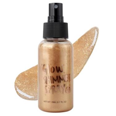 Imagem de BRIMFULITE Spray De Glitter Corporal, Iluminador, Secagem Rápida, Brilho Longa Duração, Para Mulheres Negras, Homens, Festas, Concertos, 2,6 Fl Oz. (Marrom Claro)