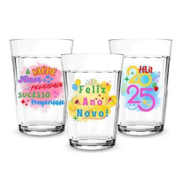 Imagem de Kit 3 Copos Americanos 190Ml Colorido Estampa Ano Novo Vidro - Oro Com