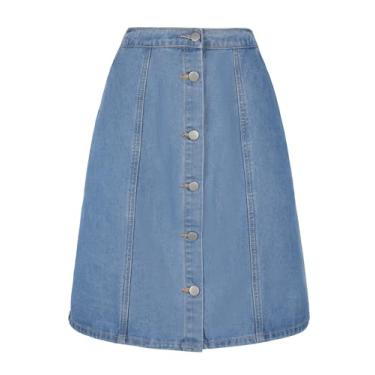 Imagem de Allegra K Saia jeans feminina casual de verão evasê curta com botões, Azul claro, GG