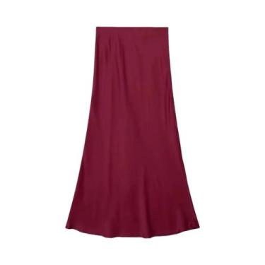 Imagem de Saia Longa de Cetim Y2K - Cintura Alta, Elegante e Midi, L, Vinho tint