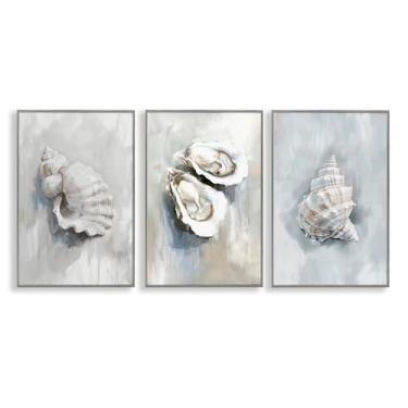 Imagem de Stupell Industries Conjunto de 3 peças de tela flutuante emoldurada cinza Várias Miragens Seashell Mirages por Ramona Murdock, 50 x 76 cm
