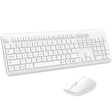 Imagem de Combo de teclado e mouse sem fio, teclado e mouse ergonômicos silenciosos de tamanho completo, bateria de longa duração, mouse óptico, teclado sem fio sem atraso de 2,4 G para computador, Mac, laptop