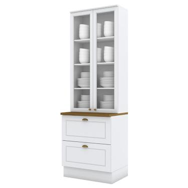 Imagem de Cristaleira 2 Portas E 2 Gavetas Americana Branco Com Tampo Nature - Móveis Henn Branco-nature