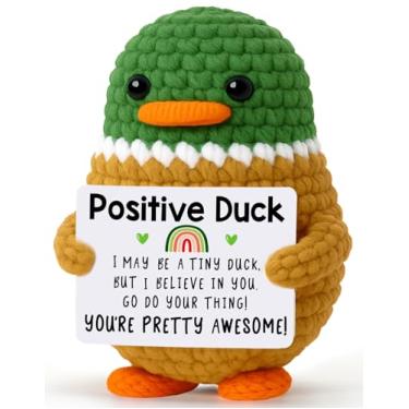 Imagem de MBL Positive Emotional Duck Gifts - Small Funny Cute Handmade Inspirational Uplifting Support Knitted Crochet Mallard Duck for Women Men Teens Friends Birthday Graduation Motivational Presents