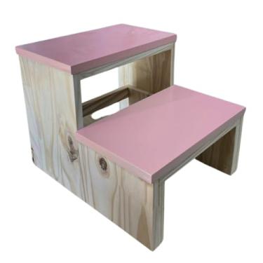 Imagem de 2 Degraus Reforçada para maca em Madeira Laqueada Adulto/infantil(ROSA BEBE)
